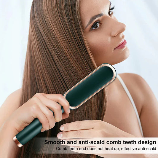 2-in-1 Hair Straightener Brush & Curling Comb | Ceramic Hot Comb Styler