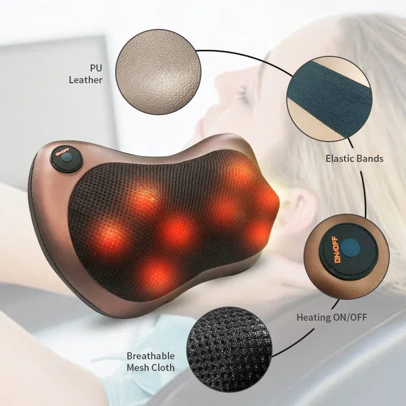 Cervical Neck & Back Massager Pillow – Deep Tissue Pain Relief with Heat for Home, Car & Office
