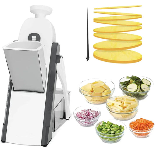 5-in-1 Adjustable Manual Vegetable Slicer & Food Chopper | Multi-Function Cutter, Shredder & French Fries Maker – Kitchen Essentials