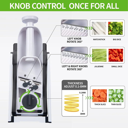 5-in-1 Adjustable Manual Vegetable Slicer & Food Chopper | Multi-Function Cutter, Shredder & French Fries Maker – Kitchen Essentials