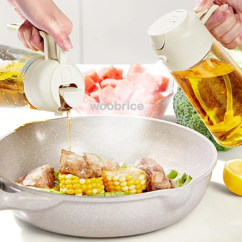 Oil Spray Bottle & Spice Dispenser – Automatic Lid Pouring Bottle for Cooking, BBQ, Camping & Kitchen