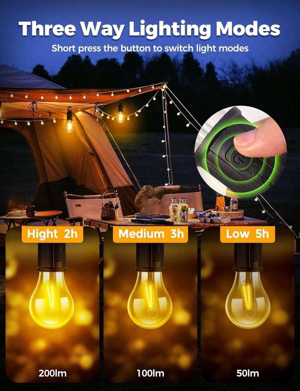 Rechargeable LED Camping Lamp – Portable Hanging Bulb with USB Charging & 3 Lighting Modes