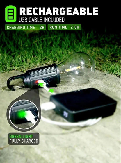 Rechargeable LED Camping Lamp – Portable Hanging Bulb with USB Charging & 3 Lighting Modes