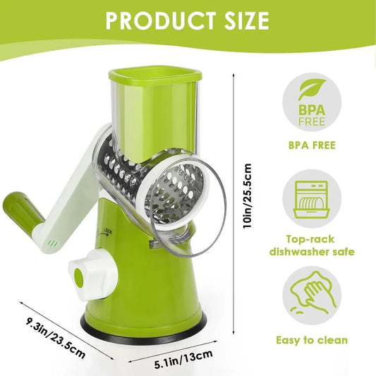 3-in-1 Rotary Vegetable Cutter, Slicer & Cheese Grater – Multifunctional Kitchen Gadget
