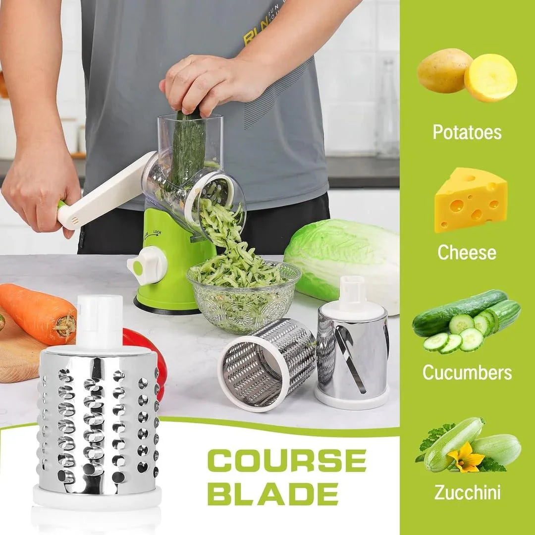 3-in-1 Rotary Vegetable Cutter, Slicer & Cheese Grater – Multifunctional Kitchen Gadget