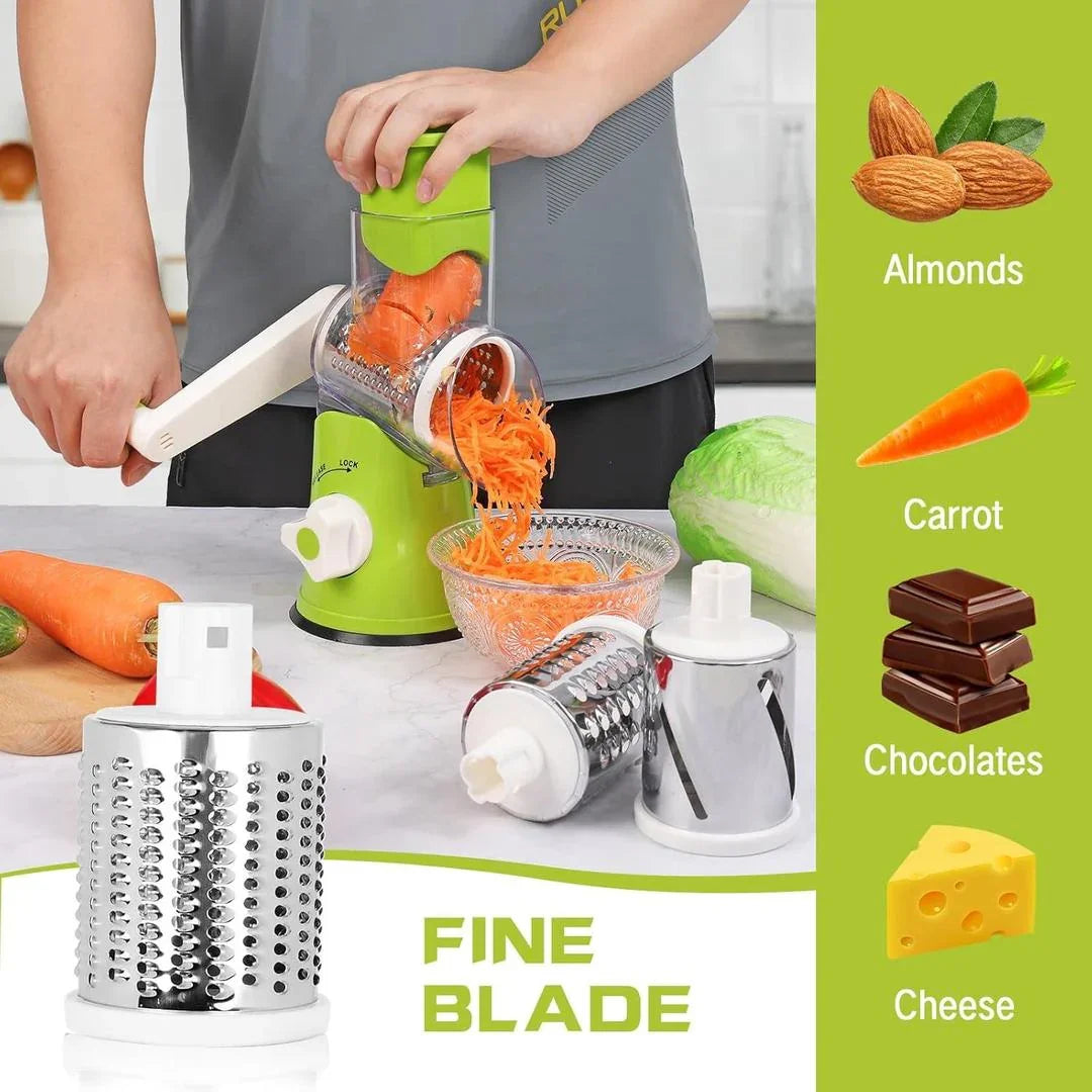 3-in-1 Rotary Vegetable Cutter, Slicer & Cheese Grater – Multifunctional Kitchen Gadget