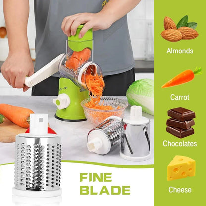 3-in-1 Rotary Vegetable Cutter, Slicer & Cheese Grater – Multifunctional Kitchen Gadget
