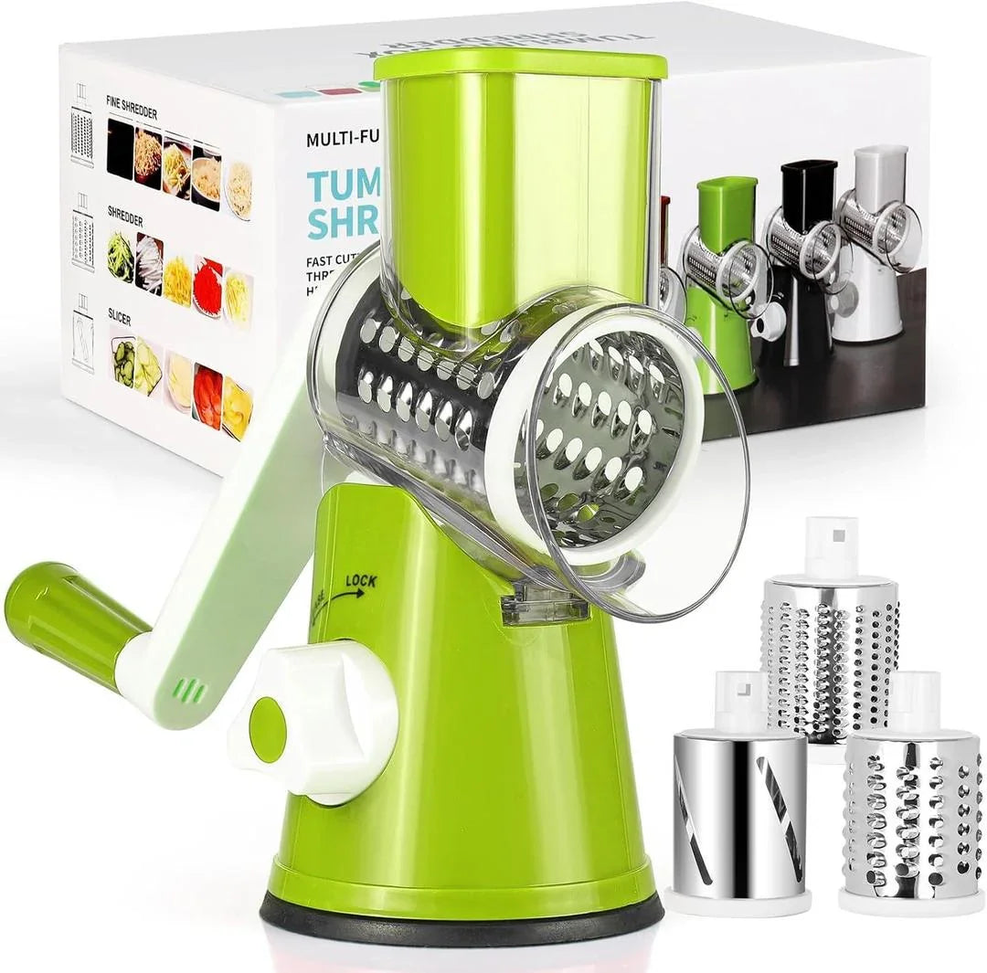 3-in-1 Rotary Vegetable Cutter, Slicer & Cheese Grater – Multifunctional Kitchen Gadget
