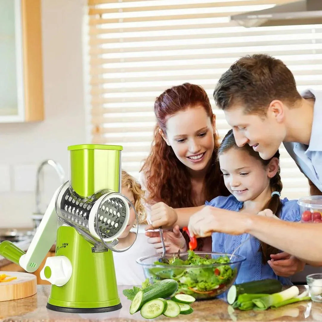 3-in-1 Rotary Vegetable Cutter, Slicer & Cheese Grater – Multifunctional Kitchen Gadget