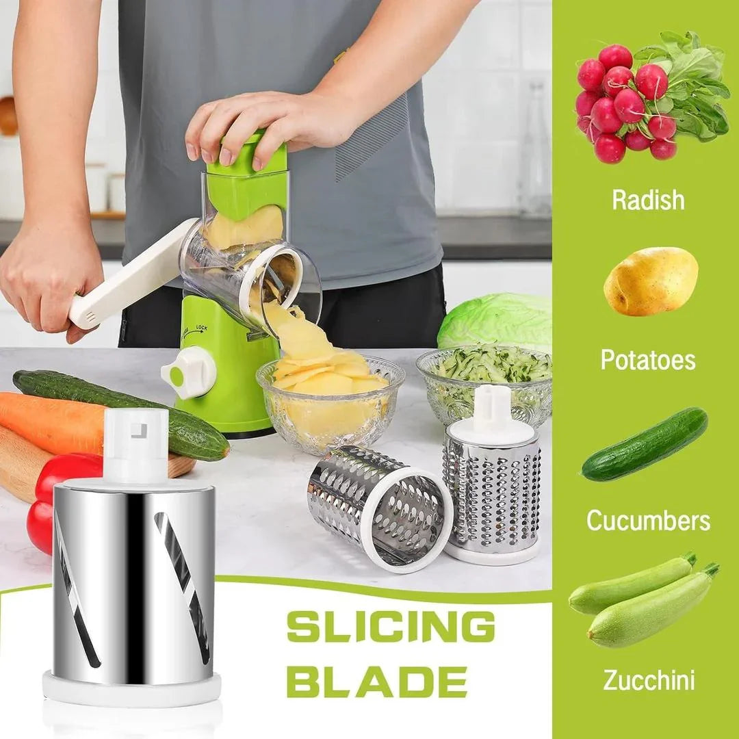 3-in-1 Rotary Vegetable Cutter, Slicer & Cheese Grater – Multifunctional Kitchen Gadget