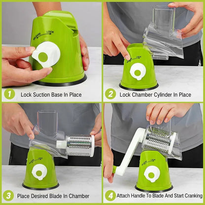 3-in-1 Rotary Vegetable Cutter, Slicer & Cheese Grater – Multifunctional Kitchen Gadget
